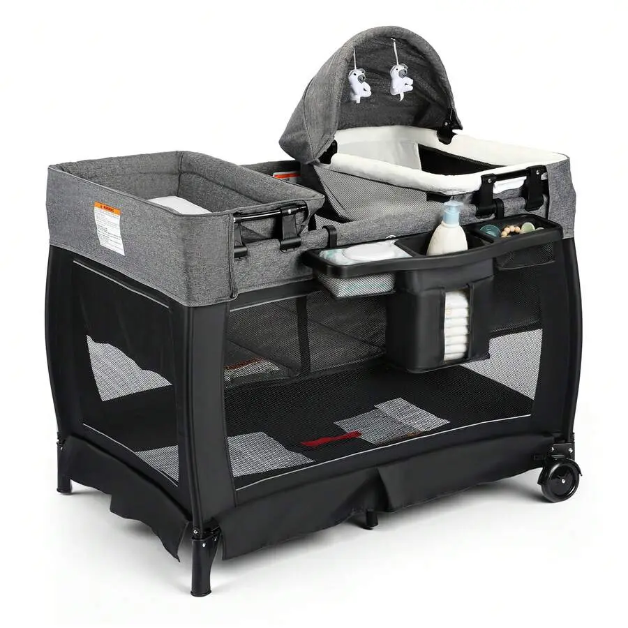 4-in-1 Baby Bassinet Bedside Sleeper - Portable Foldable Crib with Adjustable Canopy & Storage Basket - Travel-Ready Co-Sleeper for Newborn