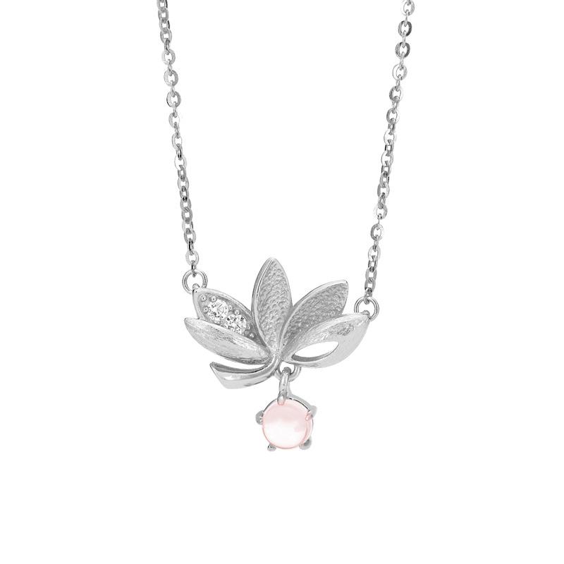 Twelve Flower Order Rose Quartz Necklace |     S925 Sterling Silver Lotus Pendant, Unique Design Collarbone Chain, Fashionable Premium Zirconia Gift
