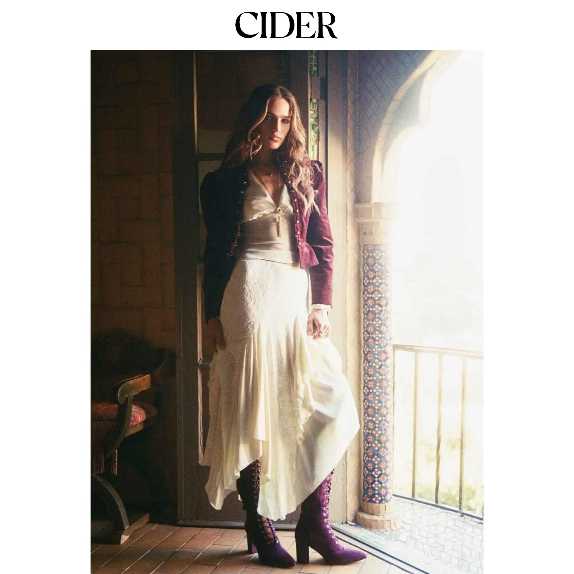 Cider Corduroy Stand Collar Metal Detail Peplum Jacket SohoChic