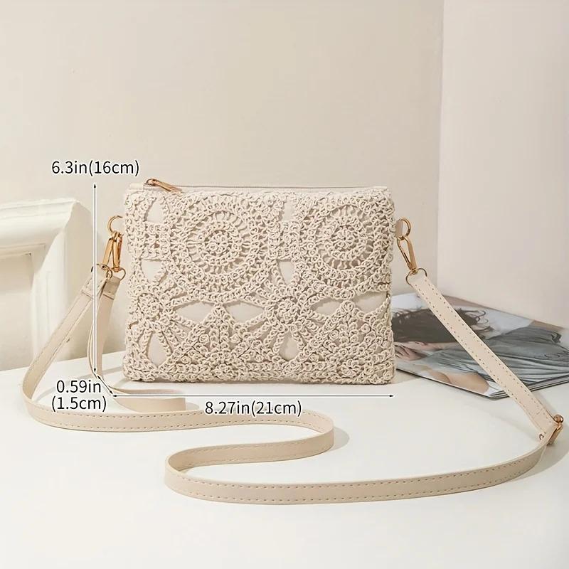 Mini Hollow Weaving Bag with Wrist Strap and Coin Wallet, Teen Crossbody Bag, Multi-Functional Small Unique Square Shoulder Bag