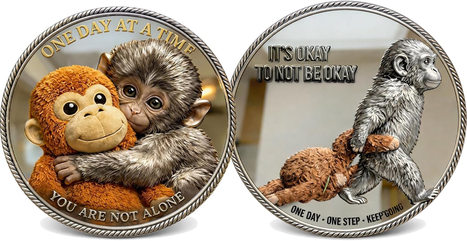 Emotional Support Monkey Coin, Punch Monkey Challenge Coin, It's Okay to Not Be Okay Token, Inspirational Punch Monkey Pocket Coin Gift for Mental Friendship, Anxiety Comfort (3 PCS)