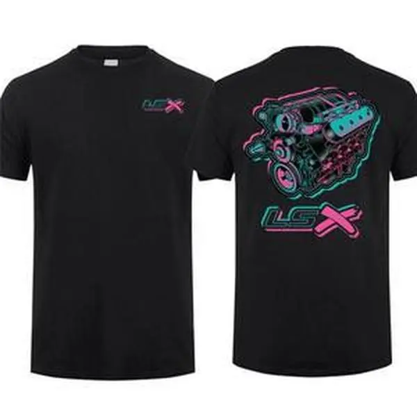 Men's LSX Swap Engines Print 2-Sided Casual Short-Sleeve Cotton T-Shirt, Chevy Car Parts Themed Menswear Tops, Shortsleeve, Tshirt, Round Neck, Printed, Graphic, No
