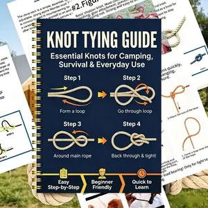 40-Page Outdoor Survival Knotting Bible, Illustrated Guide for Camping, Hiking, Home Use, Essential Knotting Manual, Perfect Gift for Father's Day