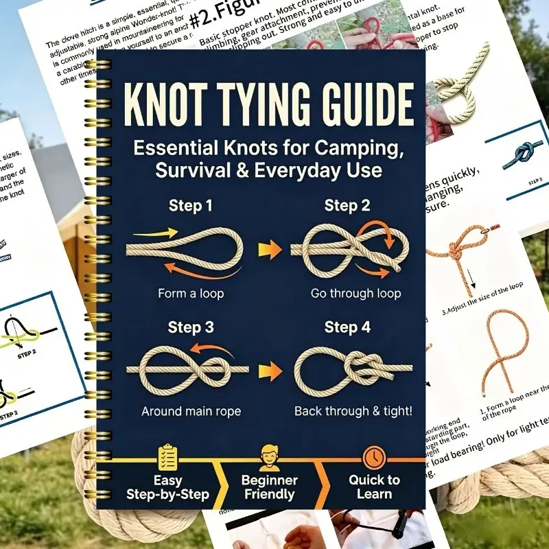 40-Page Outdoor Survival Knotting Bible, Illustrated Guide for Camping, Hiking, Home Use, Essential Knotting Manual, Perfect Gift for Father's Day