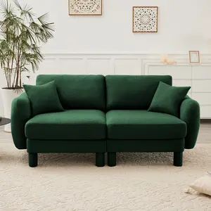 ARCH Boucle Fabric 2-Seater Loveseat Sofa Couch for Living Room, Green Shell-Shaped Armrests with Self-Fabric Wrapped Cylindrical Legs, Modern Accent Furniture, Living Room Furniture for Apartment, Lounge, Family Room, Office and Home Seating