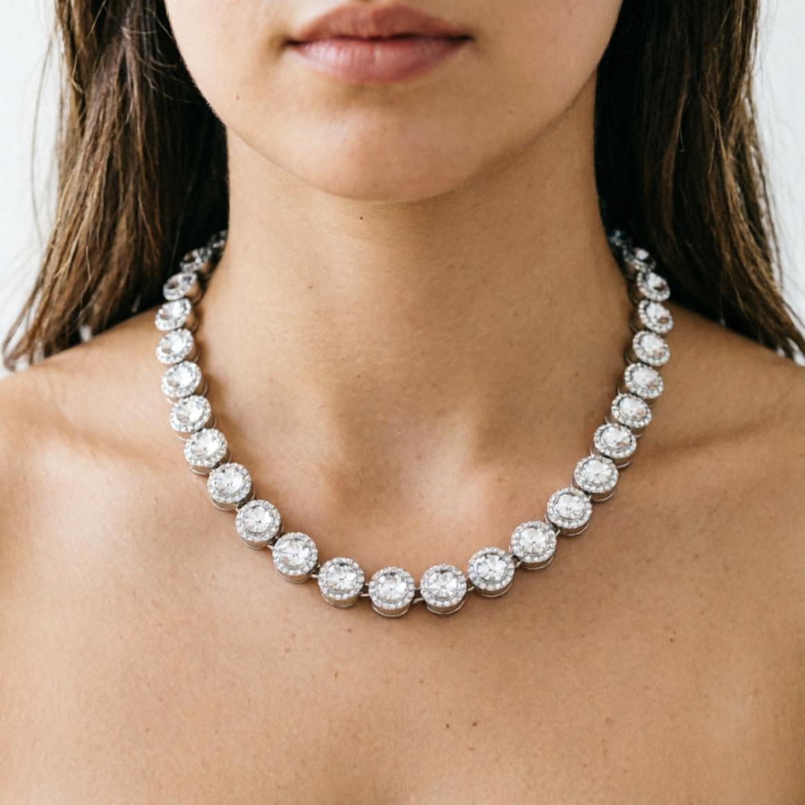 Hip Hop Trendy 12MM Width Round Moissanite Tennis Bracelet Necklace Set for Women/Men Fashion Hippie Necklace Jewelry, Iced Out Luxury Style Gift Popular Trend