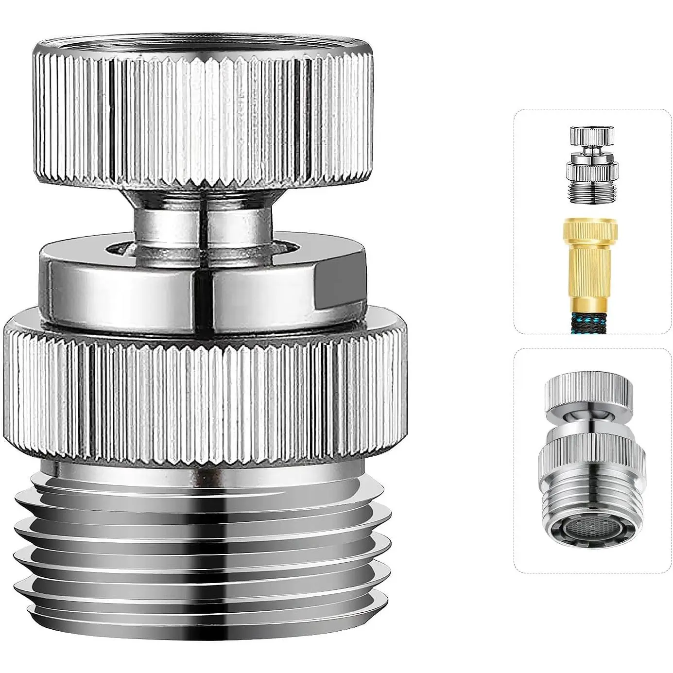 Brass Faucet to Hose Adapter with Aerator, 3/4" Faucet To Garden Hose Adapter, Swivel Faucet Adapter Kit, Sink to Hose Adapter for Kitchen&Bathroom, Chrome Finish