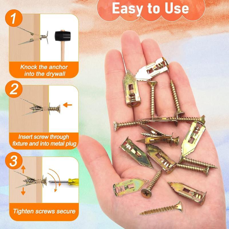 Drywall Anchors with Screws Kit Zinc Plated Steel - Self-Drilling No Drill Required for TV/Shelf Cabinet Manual DIY Handmade Essentials