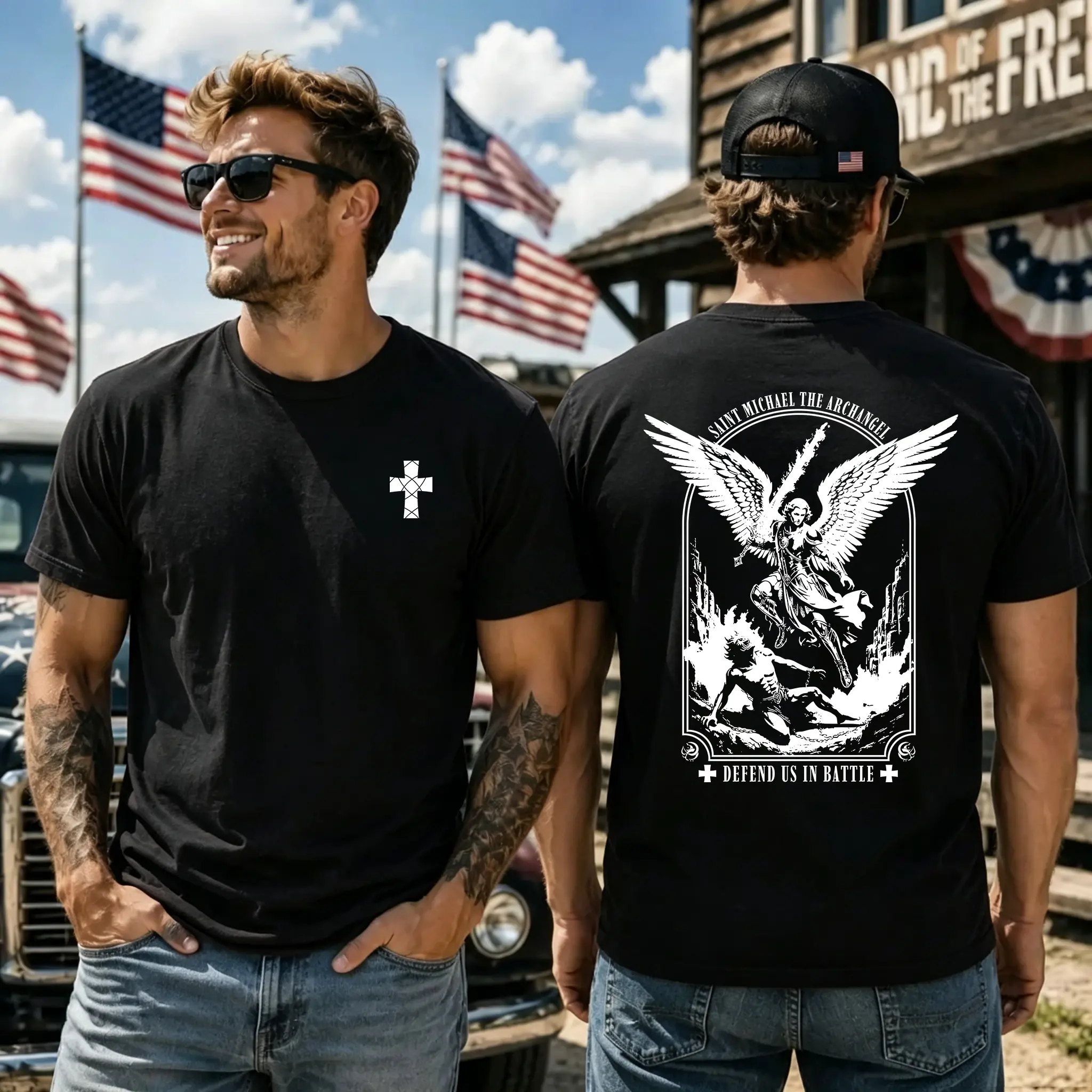 Men's Saint Michael Archangel T-Shirt 100% Cotton Washed Vintage Christian Sleeveless T-Shirt Loose Fit Cross Graphic Streetwear Summer T-Shirt Tee Gift for Boyfriend Husband