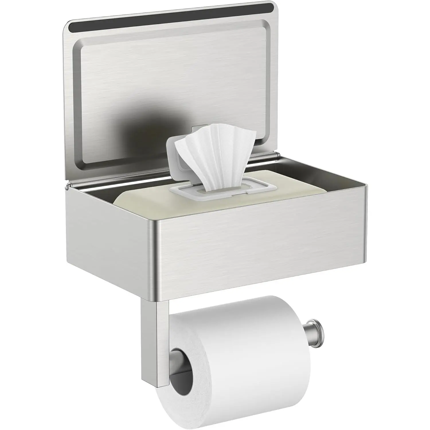 Paper Holder with Shelf, Sanitary Receptacle Tampon Holder, Wall Paper Holder with, Flushable Wipes Dispenser Fits for(1, Brushed Nickel)