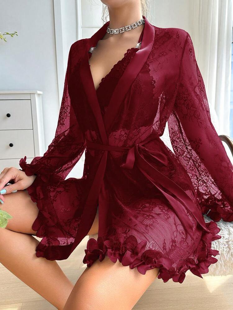 Product Name: Women's 3-Piece Lace Chemise Nightwear Set Description: Experience elegance and comfort with this romantic sleepwear ensemble, perfect for relaxing evenings at home. The set offers a stylish and cozy option for your nightly routine. Key Feat