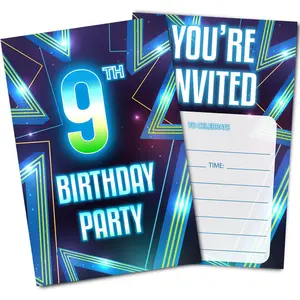 9th Birthday Party Invitations Blue Invitation Cards with Envelopes 30PACK Fill-in Invites for Boys Girls Kids Ninth Birthday Party Supplies