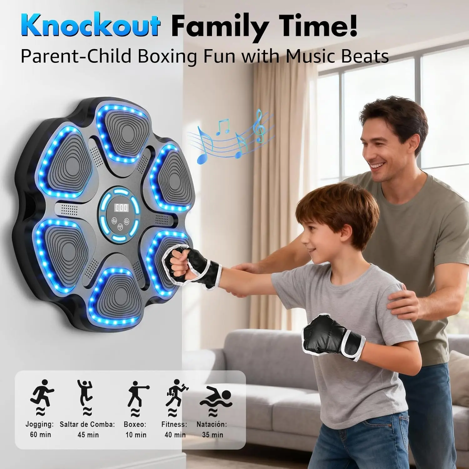 Music Boxing Machine for Kids Adults, Smart Interactive Music Punching Machine with Gloves 11 Modes 9 Speeds Wall Mounted Electronic Boxing Punching Pad for Reaction Training Home Fitness Room Game
