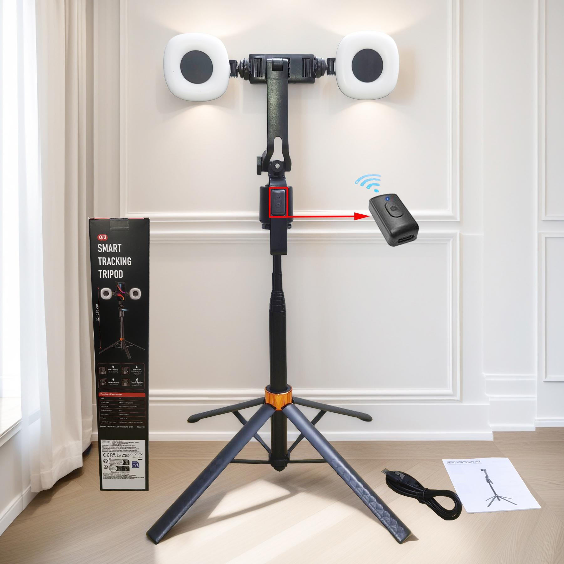 360° Rotatable Adjustable Selfie Stick Tripod, Rechargeable Smart Face Tracking Tripod with 2 Fill Lights, Auto Face Tracking Phone Holder for Vlog, Live Streaming, Remote Tripod 360° Rotatable Adjustable Selfie Stick Tripod, Rechargeable Smart Face Tracking Tripod with 2 Fill Lights, Auto Face Tracking Phone Holder for Vlog, Live Streaming, Remote Tripod