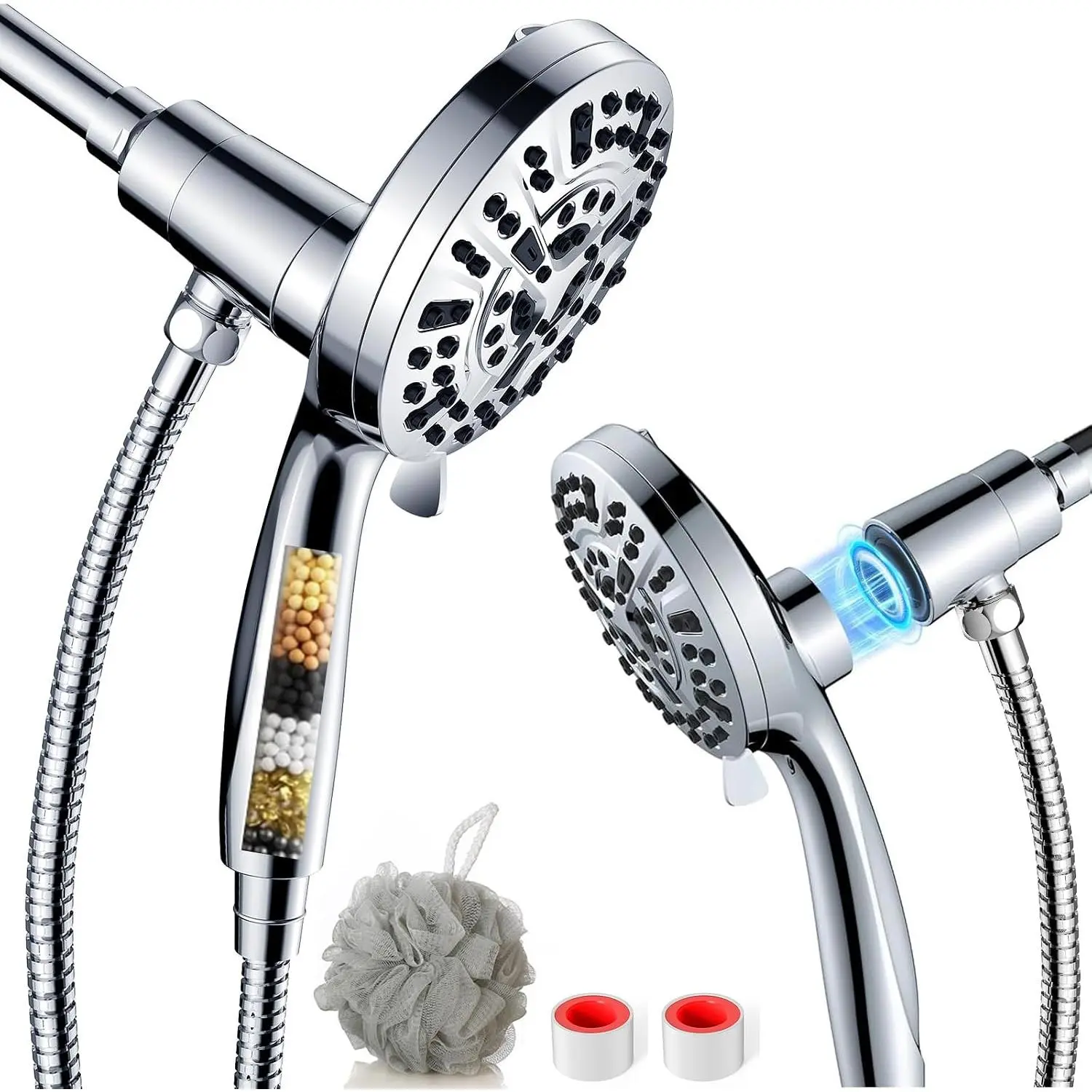 Filtered Shower Heads With Handheld  Combo,High  10  Modes Rainfall Shower Wand,Flow , System,Detachable Shower  With 62''Hose (Chrome)