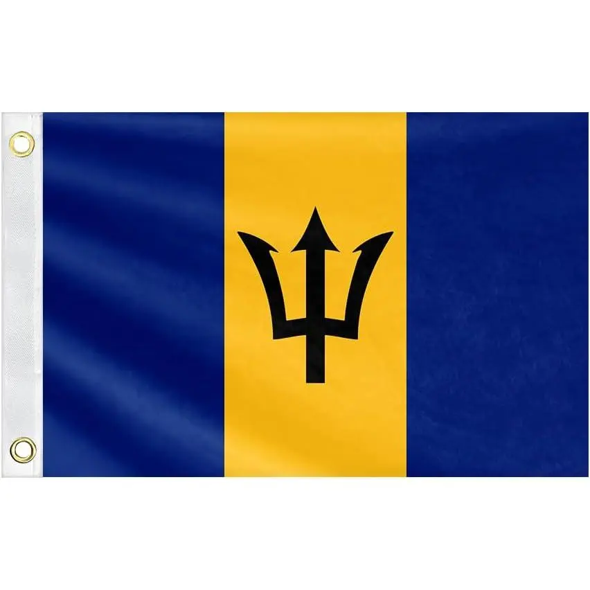Barbados National Flag Two Dark Blue Vertical Sides Wide Yellow Middle Band Black Trident Caribbean Patriotic Festival Outdoor Decor Flag