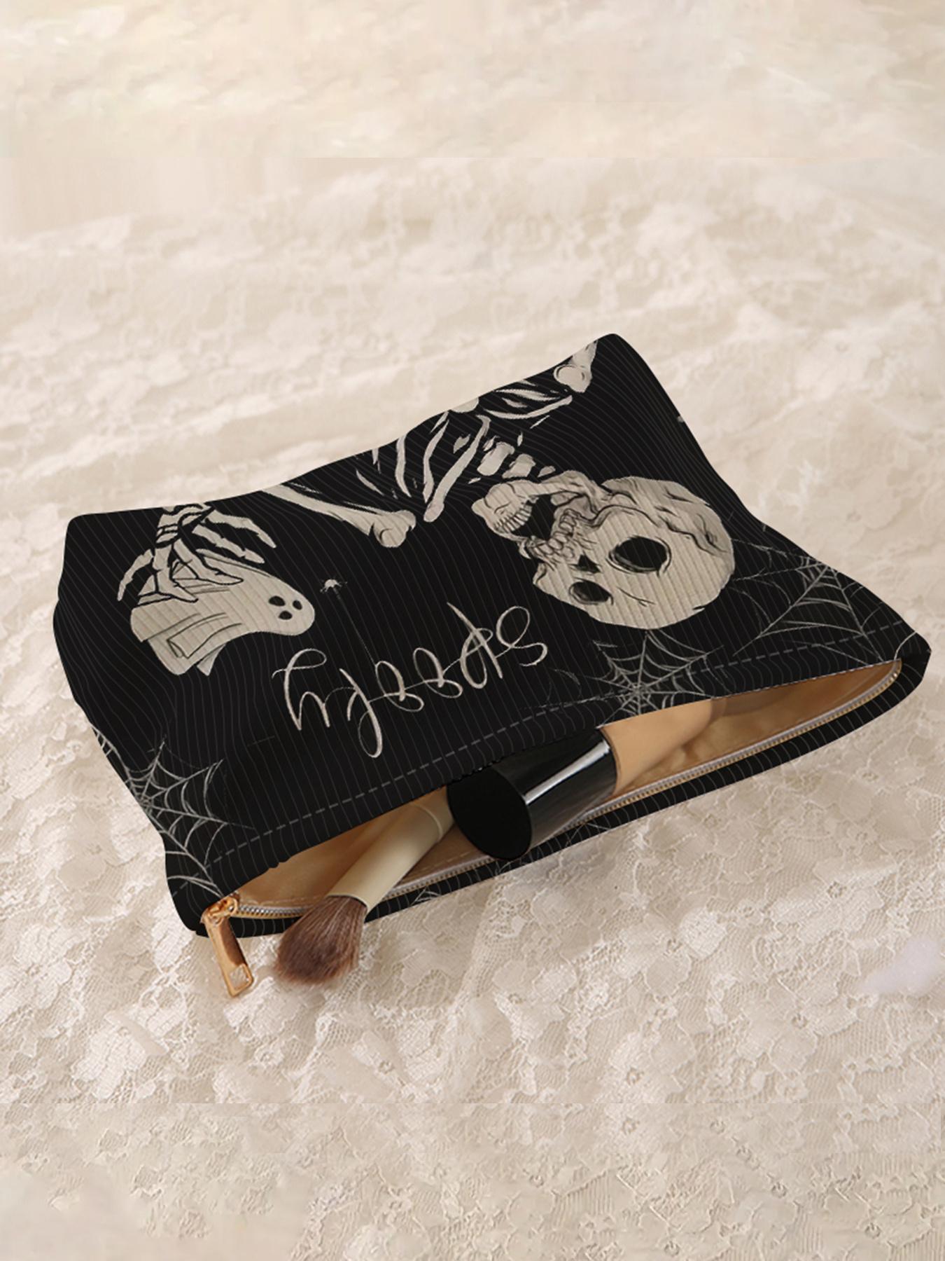Skull Pattern Makeup Bag, Makeup Organizer Pouch, 2025 New Style Casual Fashion Multi-functional Storage Bag for Daily Use, Travel Makeup Bag for Women & Girls As Halloween Gift