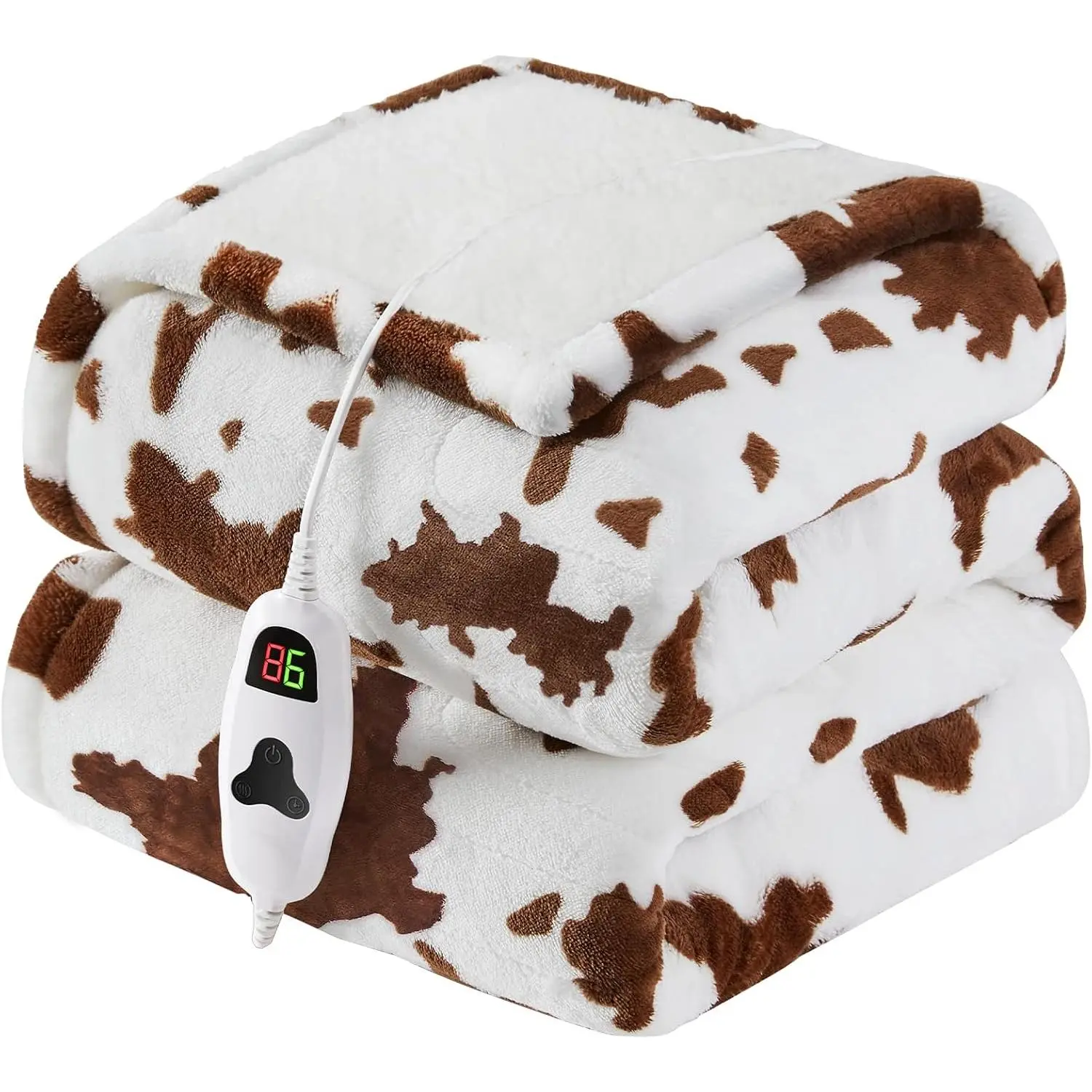 Heated Electric Blanket  Size,62X84 Brown Heating Blanket with 10 Heats Levels & 8 Hours Auto Off,Highland Cow Fleece  Sherpa Blankets Warmer Gifts for Women Adults Couch,Washable