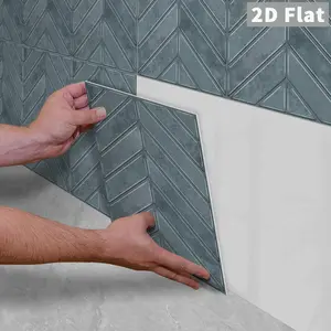 10PCS/Color Box GST Blue Grey Cement Stone Herringbone PE Foam Tile Stickers, Waterproof Oilproof Shock & Wear Resistant, Peel & Stick on Smooth Surfaces for Bedroom Kitchen Bathroom School Office Home & Commercial Wall Renovation Decor