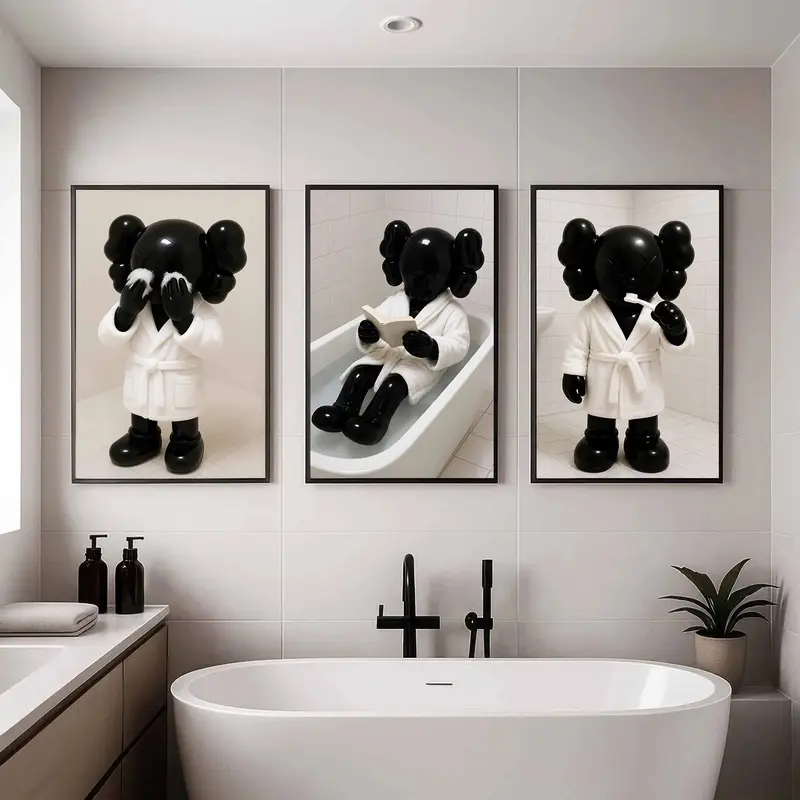 Interesting bathroom wall decoration art set of 3. Black and white style wall decorations, suitable for bathroom decoration.waterproof canvas wall art exquisite poster  bedroom dorm gaming room office classic print unique wall art decoration life canvas