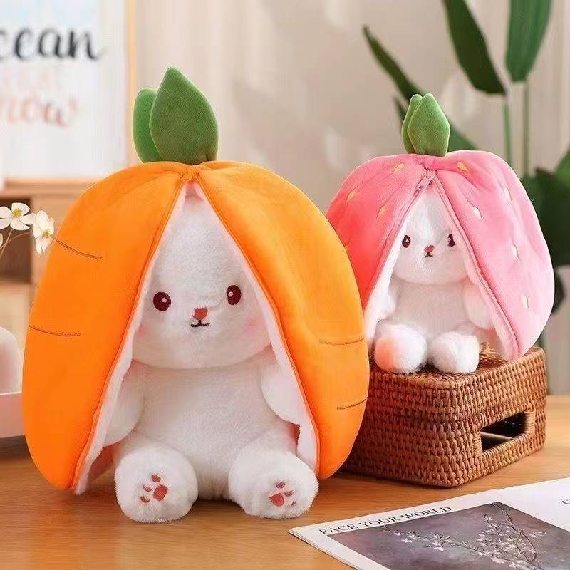 New plush toy turned into strawberry radish rabbit cute sleeping doll