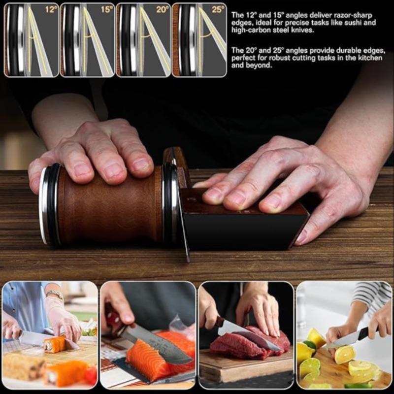 Wooden Handle Knife Sharpener with Magnetic Angle, 1 Set Rolling Knife Sharpener Tool, Easy Knife Sharpening System for Kitchen Knives Kitchenware