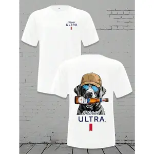 Men's Loose Crewneck T - Shirt - Michelob Ultra Cool Dog (Sunglasses & Cap) Graphic,  Soft Cotton Tee,Mens Clothes,Graphic T Graphic Tees Unisex Cotton T-Shirt
