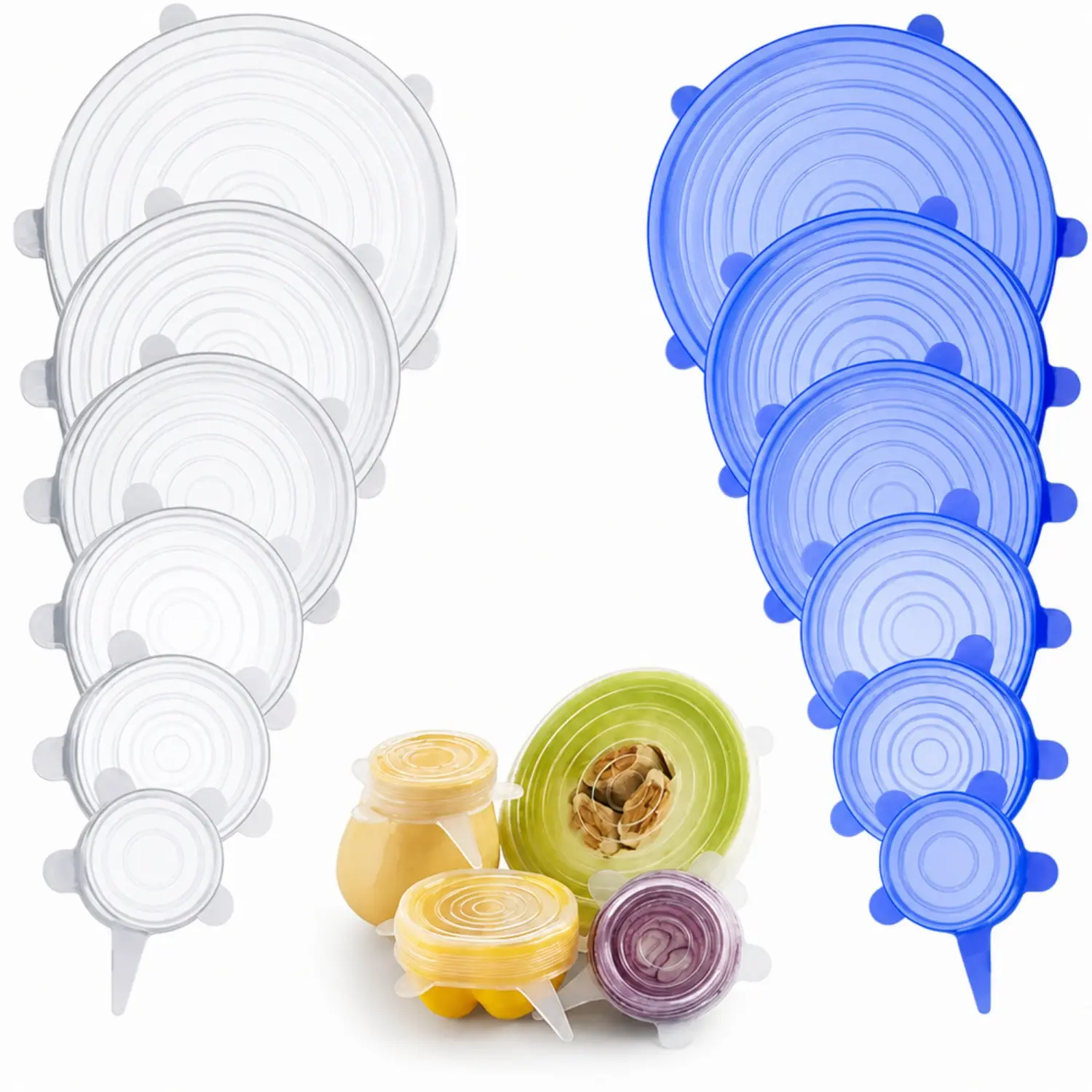 12 pcs Silicone Stretch Lids Set 6 Sizes Reusable Food Storage Covers Silicone Bowl CoversFlexible to Fit All Shape of Containers Food Cover to Keep Food Fresh