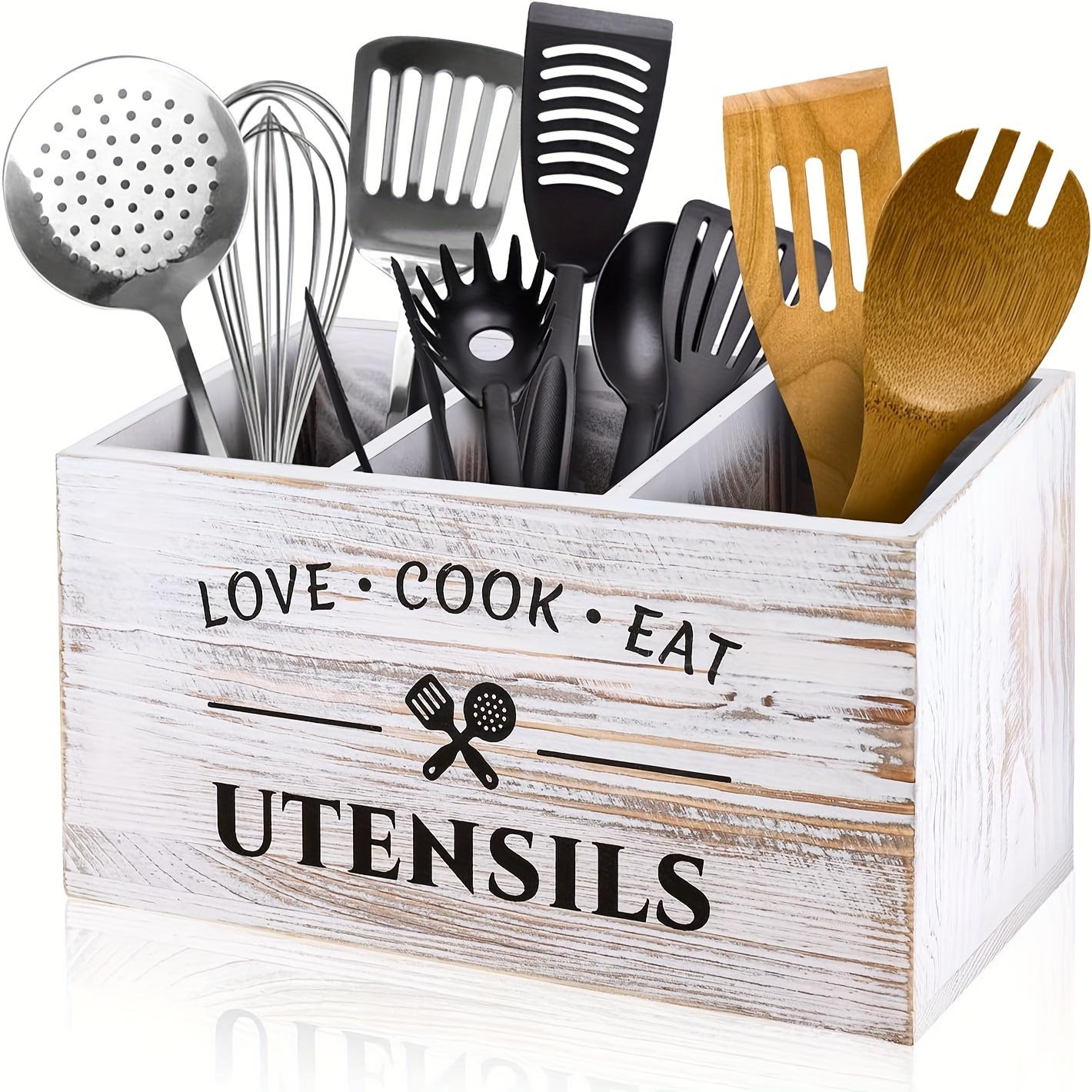 Kitchen Utensil Storage Box, 1 Count Wooden Kitchen Utensil Holder, Desktop Cutlery Storage Box, Home Organizer for Kitchen Accessories, Bedroom, Desk, Home Decor Organiser