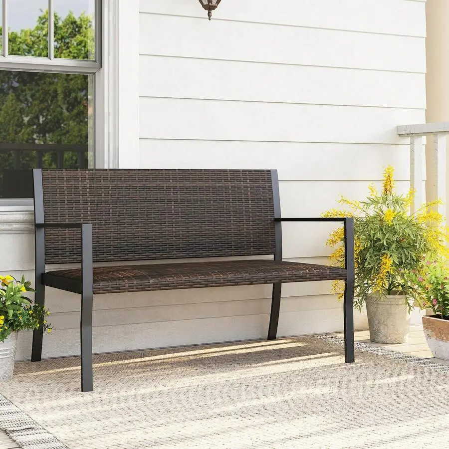 Patio Wicker Loveseat W/Soft Sponge Seat 800 LBS Heavy Duty Outdoor Bench