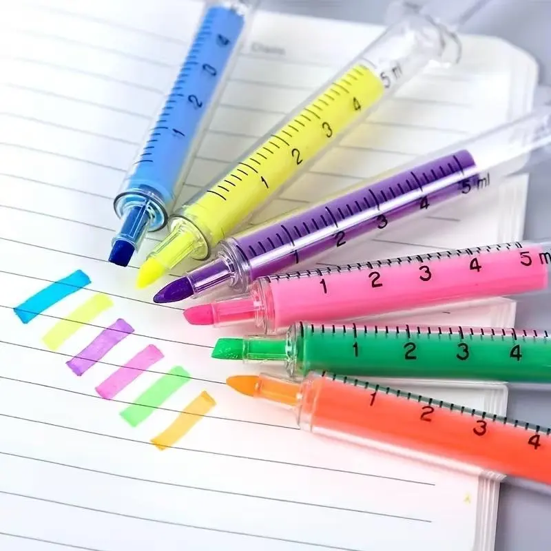 6-Pack Fluorescent Pen Set, Injector-Style Highlighters, Fluorescent Ink, Drawing Markers, School & Office Supplies, Essential Stationery Tools, Glow Markers