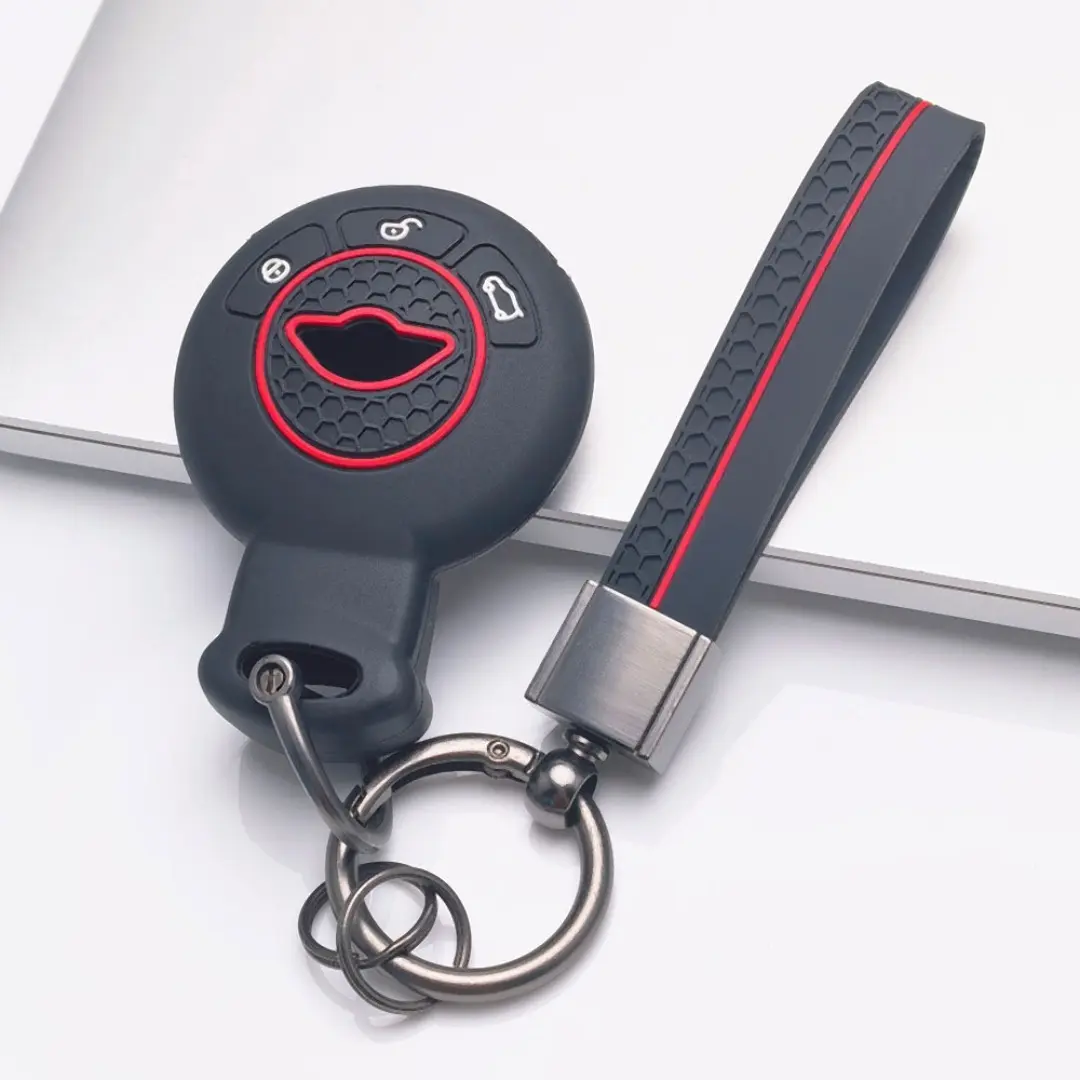 Silicone Key Fob Cover for BMW Mini Cooper F54 F55 F56 F57 F60 3 Button Smart Key Full Protection Key Case With Anti Lost Wrist Strap Scratch Resistant Soft Durable Key Skin Mini Cooper Car Accessories For Car Owners