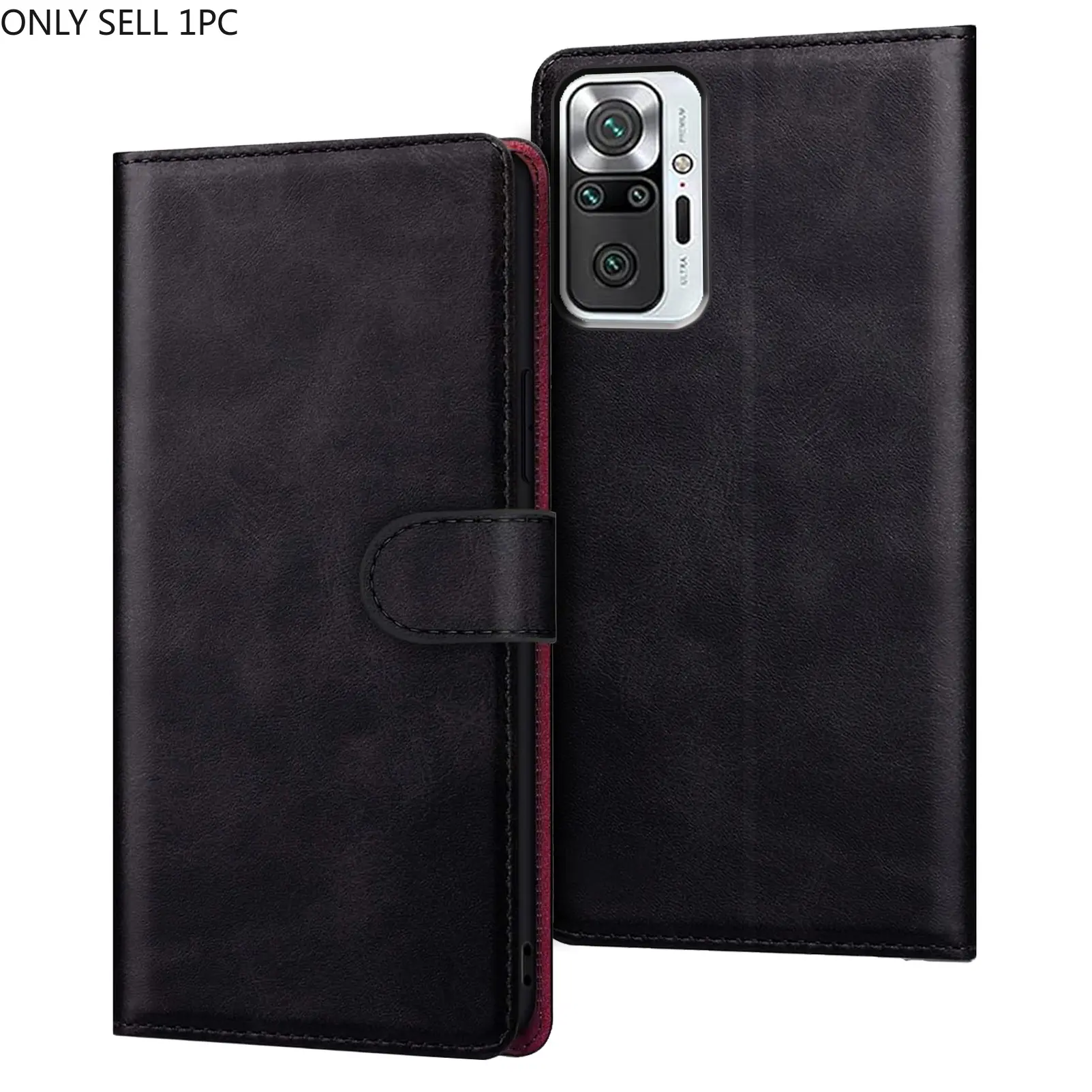 Mobile Phone Case For Xiaomi Redmi Note 10 Pro 4G / Redmi Note 10 Pro Max, With Kickstand PU Leather Card Slot Black Wallet Flip Protective Phone Case Cover
