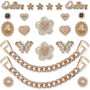 SOGLLQAM 18/20/22/24 Pcs Bling Shoe Charms for Women – Butterfly & Flower DIY Shoe Decorations, Rhinestone Chain Charms, Cute Shoe Jewelry Accessories for Birthday Party