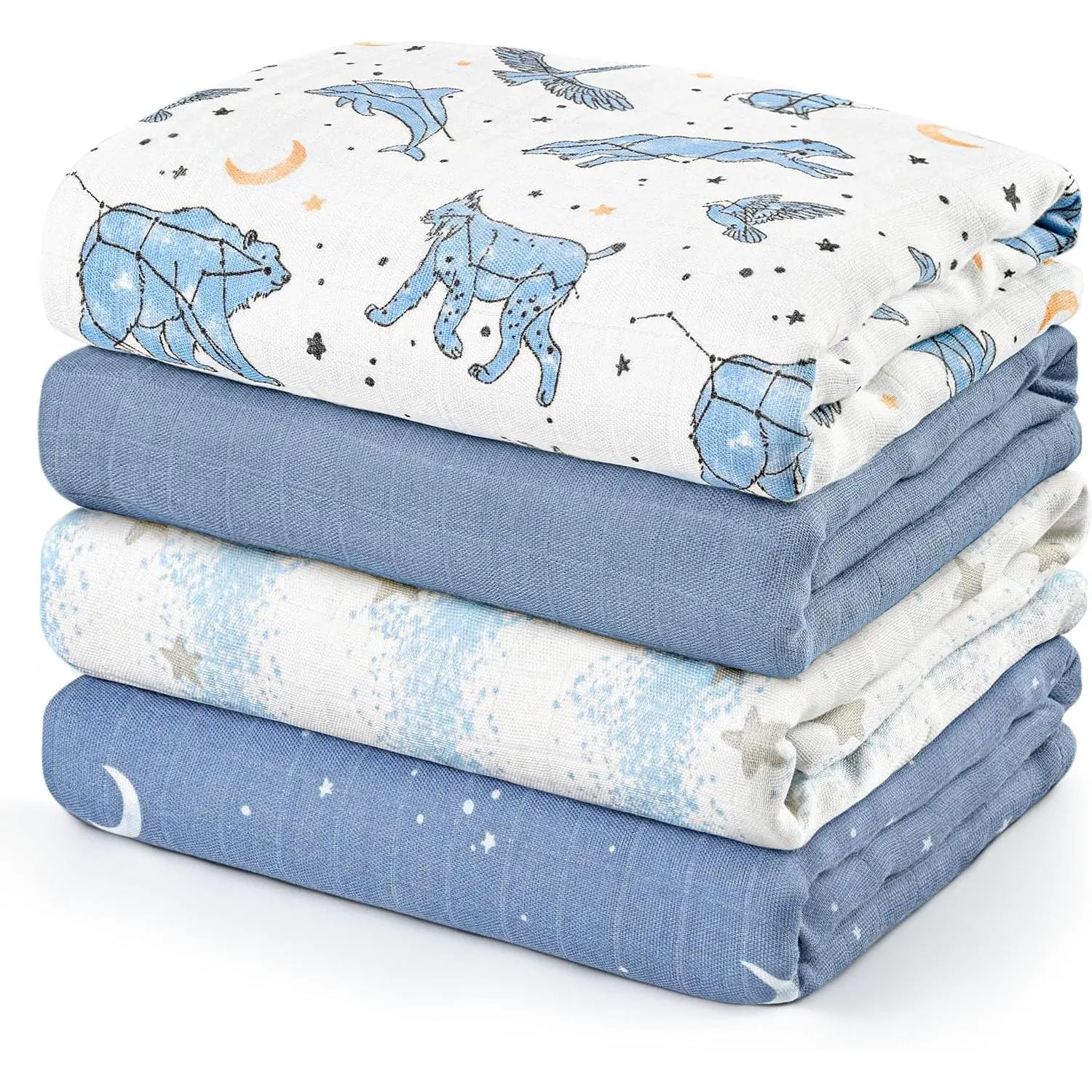 Muslin Swaddle 4-Pack Breathable Receiving (35" x 40") Soft Baby for Girls and Boys Muslin Burp Cloths Swaddle Wrap Baby Gift(Star)