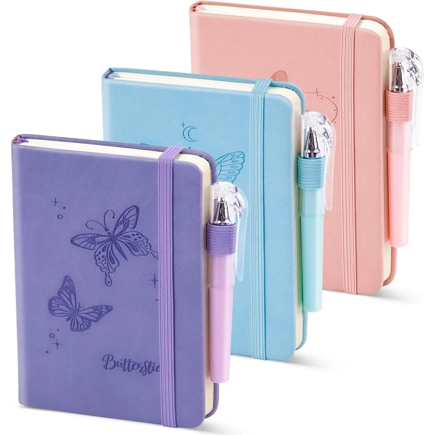 Small Notebook College Ruled, 3 Pack (3 color) 3.7x5.7 in Pocket Notebook A6 Butterfly Journaling Notebooks Mini Hardcover Lined Note Pads with Pens for Work Business Travel and Office Supplies