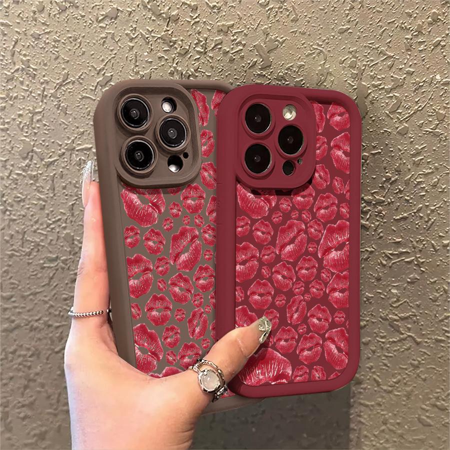 Phone Case: 1pc Red Lip Print Phone Case Suitable for Apple iPhone 17 E Air Pro ProMax iPhone16 15 14 Plus 13 12 Mini 11 X XS XR Antidrop Softshell Shock Proof All Inclusive Lens Protection Girlish Style Cute Can Be