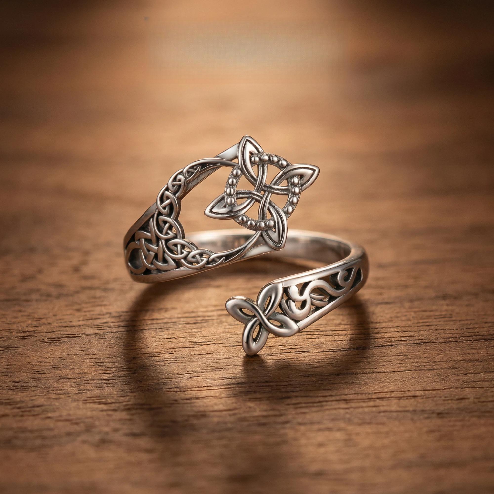 Celtic Knot Ring Witch Knot Ring Nudo de Bruja Plata  Adjustable Witch Knot Rings Open Ring Hecate Ring Pagan Witchtok Protection Witchy Jewelry for Devotion for Ceremonyfor Women