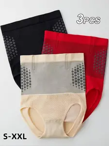 3-Pack Seamless Smooth High-Waist Postpartum Shapewear Briefs, Tummy Control Tightening Underwear, Plus Size Triangle Panties for Women