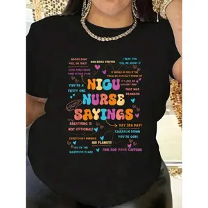 180gWomen's NICU Nurse Appreciation T-Shirt - Colorful Neonatal ICU Slogans & Heart Design, Stretchy Cotton Round Neck Casual Top For Nurse Week, SpringSummer Machine Washable, Seasonal Healthcare Apparel, Humorous Healthcare Text