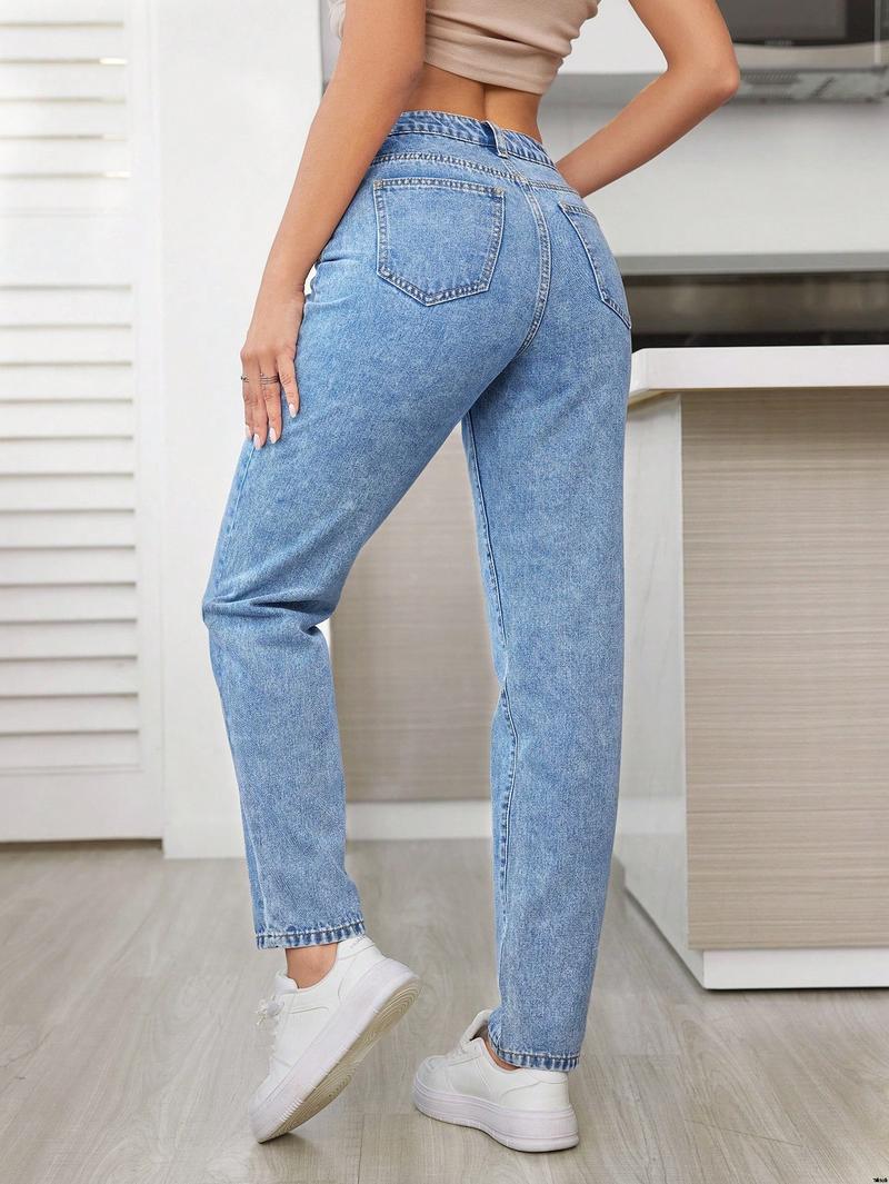 Jeans version mom high waist solid color high waist SHEIN