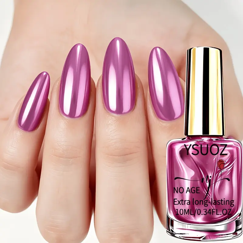 Liquid High-Gloss Metallic Mirror Rose Pink Chrome Nail Polish- 0.34oz, Quick-drying, No Lamp Needed, No Waiting Required, One Stroke Creates a Mirror Effect, Natural Mirror Reflection, High-gloss Formula, Long-lasting Formula