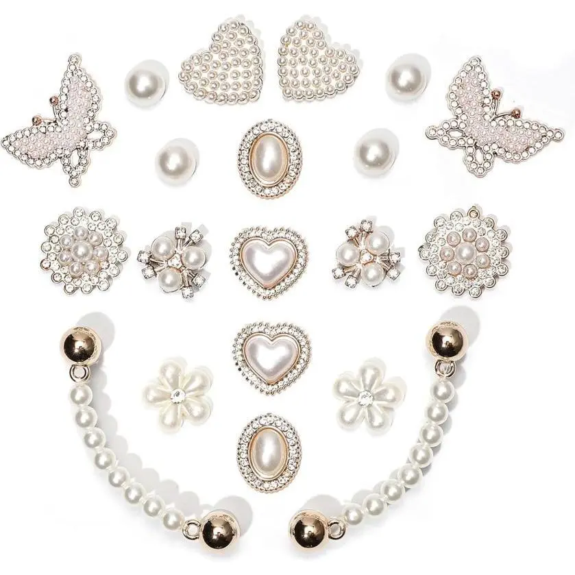 SOGLLQAM Bling Gems Butterfly Flower Sparkling Rhinestones Pearl DIY Shoe Decoration Charms for Women, Cute Shoe Accessories for Clogs & Sandals, Party Favors, Birthday & Holiday Gifts