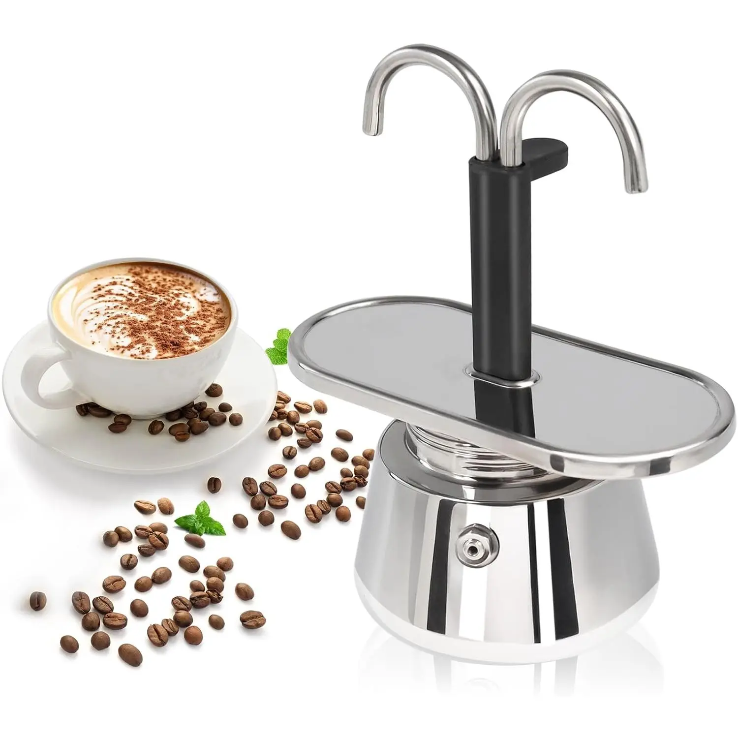 Stainless Steel Moka Pot, 2 Cup Dual Pipe Italian Stovetop Espresso Maker (150ml), Portable Brewer for Home & Travel, Uncoated & Repeatedly Cleaned, Italian Classic, Efficient And Stable Extraction, Uncoated Stainless Steel, Espresso Brew