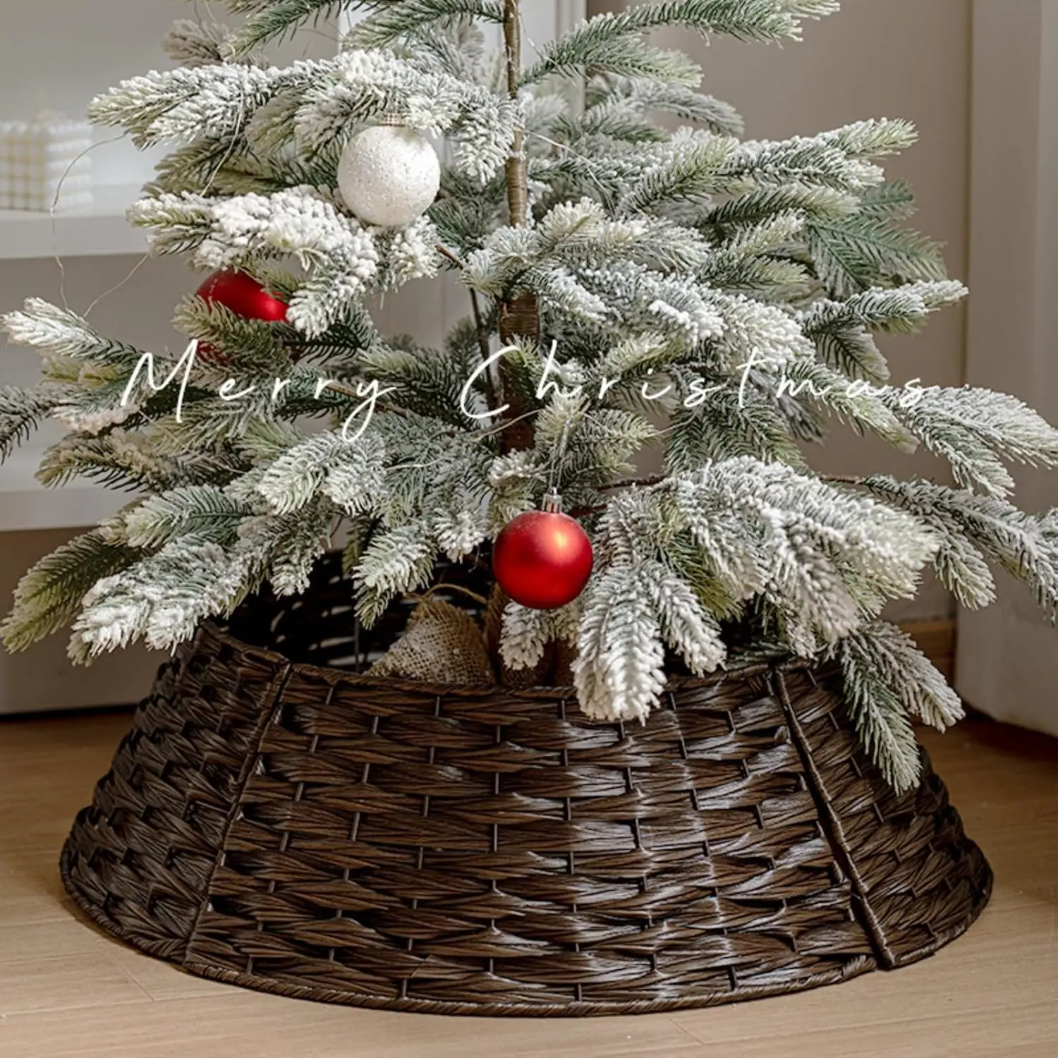 Christmas Tree Collar Basket Christmas Tree Skirt Christmas Decorations, Rustic Farmhouse Tree Skirt Xmas Tree Base Cover Woven Holiday Tree Ring Accessory for Christmas Tree Decor