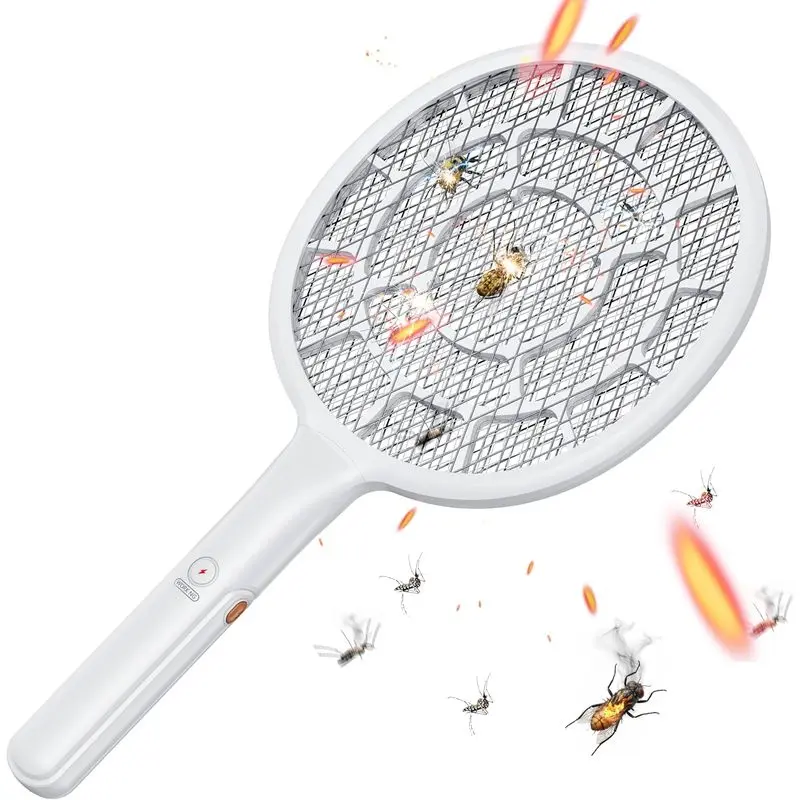 Handheld Bug Zapper Racket, 3400V Electric Fly Swatter with Extra-Wide 3mm Mesh, Lightweight Mosquito Killer for Home, Patio and Camping