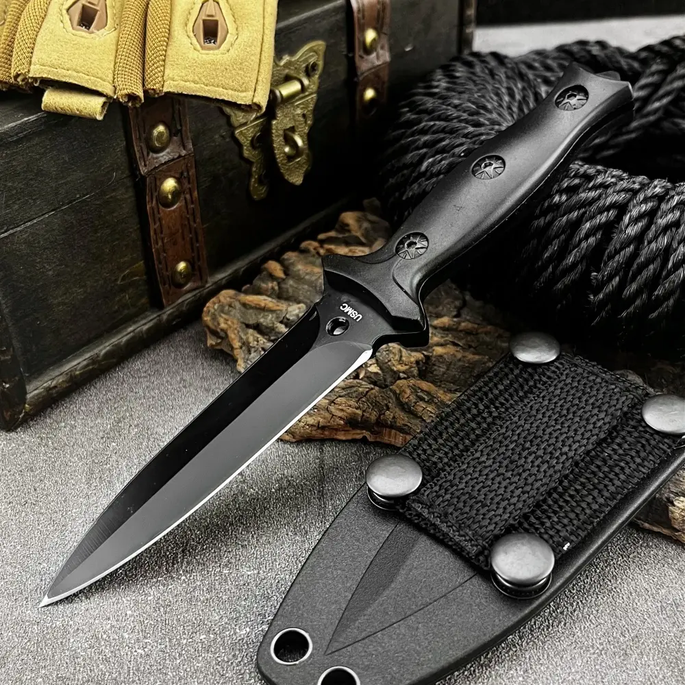 Stainless Steel Outdoor Fixed-Blade Knife with Sheath, Non-Slip ABS Handle, 440C Blade—Portable Jungle Survival Knife for Fishing and Cutting, EDC Tool