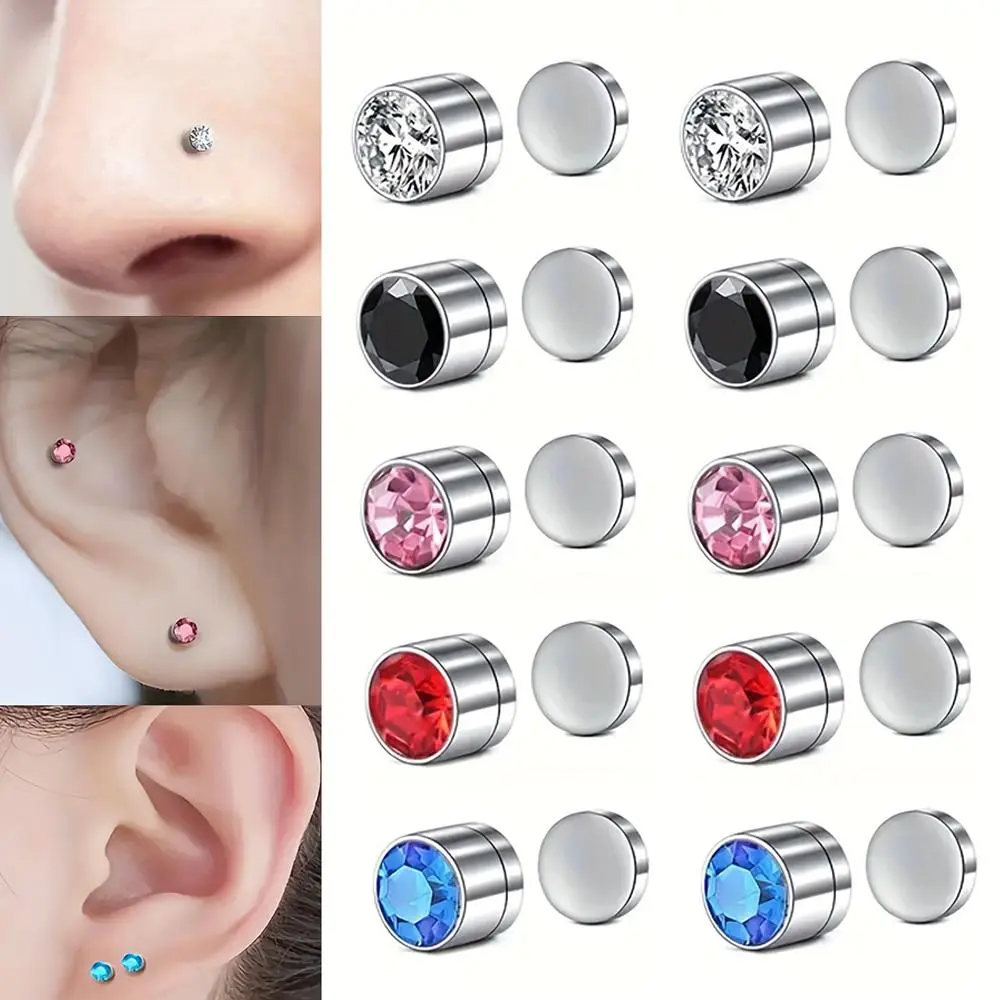10PCS (5-Pairs) Multi-Color 304L Stainless Steel Studs Earings Set No Piercing Needed Exquisite Shiny Cubic Zirconia Hypoallergenic Earrings Valentine's Day Gifts Couple Earrings Daily Vacations, Party Wear, Jewelry, Holiday Wear Accessories