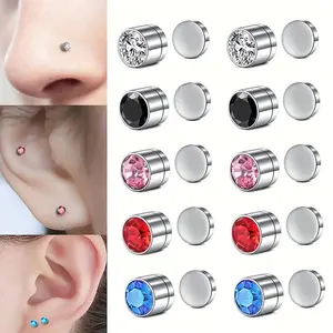 10PCS (5-Pairs) Multi-Color 304L Stainless Steel Studs Earings Set No Piercing Needed Exquisite Shiny Cubic Zirconia Hypoallergenic Earrings Valentine's Day Gifts Couple Earrings Daily Vacations, Party Wear, Jewelry, Holiday Wear Accessories