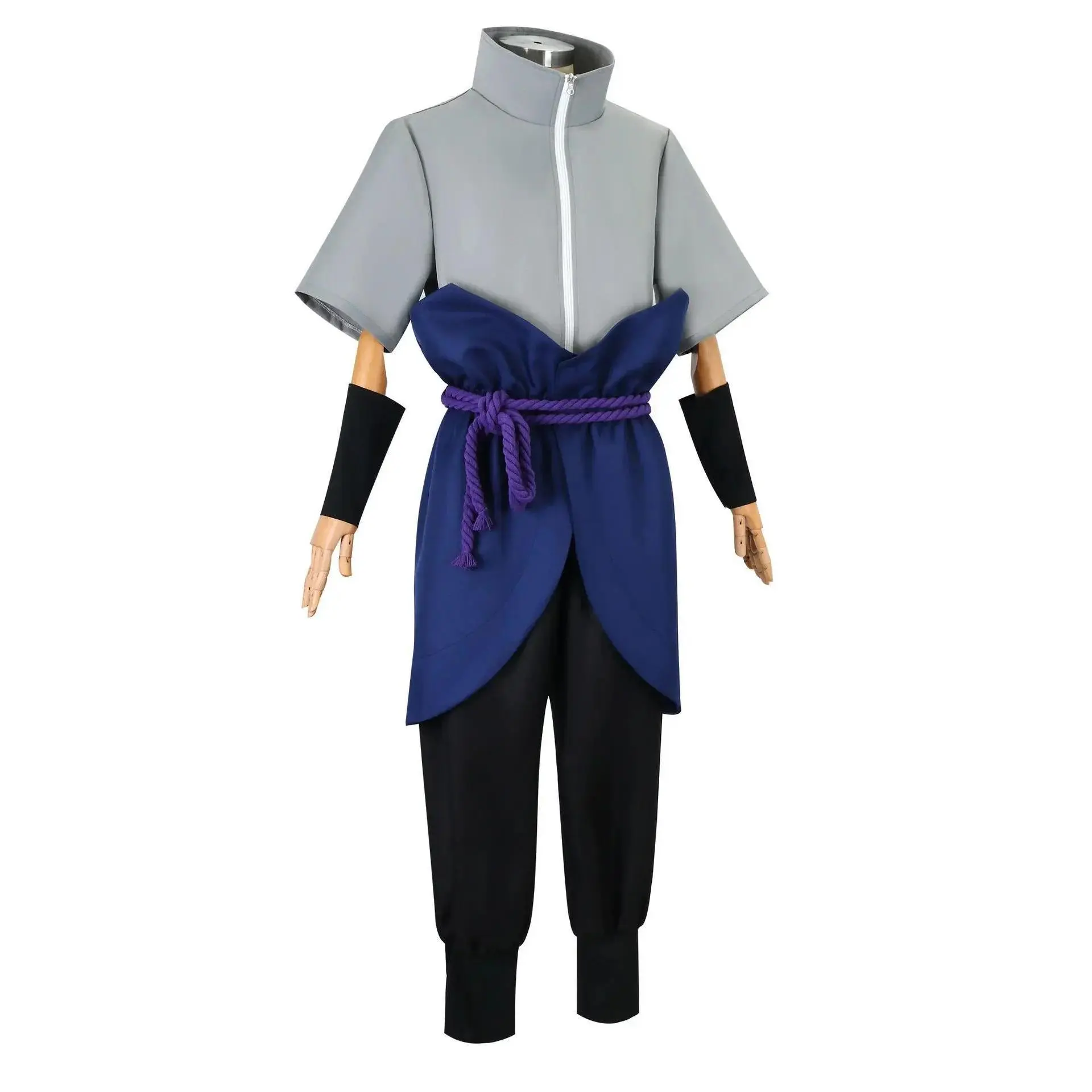 Uchiha Sasuke Cosplay Costume Set - Anime Hokage Shippuden Third Generation Gray Top Suit Wig for Halloween